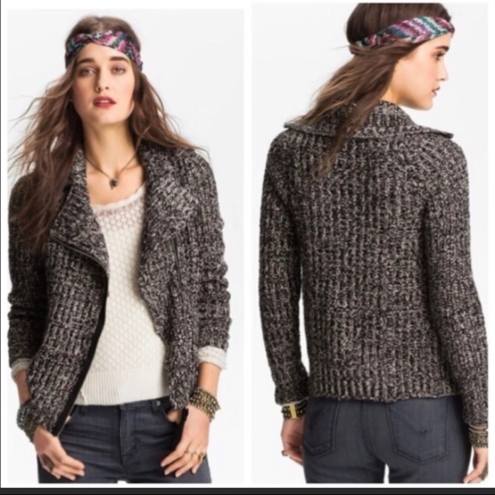 Free People Asymetical Xip Moto Sweater Jacket